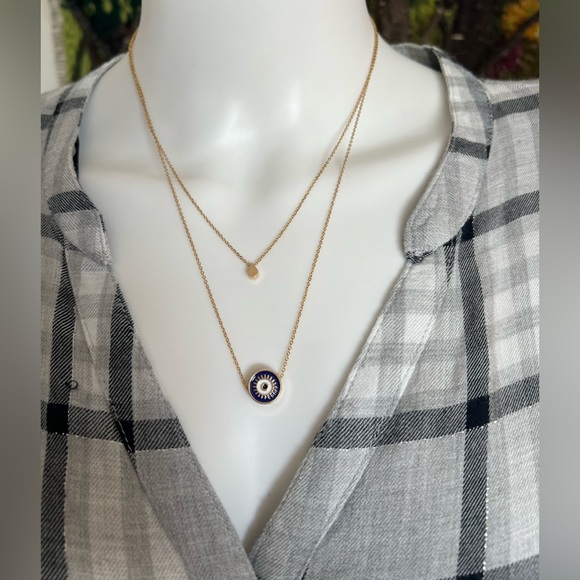 Evil Eye Minimalist Layered Necklace - Pop-of-Color Gold Preppy Necklace - Picture 13 of 17